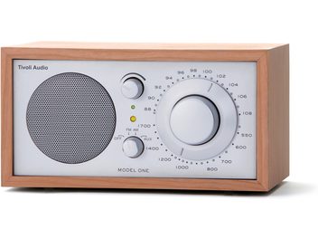 Radio da tavolo Tivoli Model One, custodia in legno ciliegia, frontale in metallo argento, grande ghiera e griglia rotonda, vista frontale