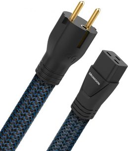 Audioquest Monsoon IEC19 2m netledning, guldbelagte stik, blå og sort flettet kappe