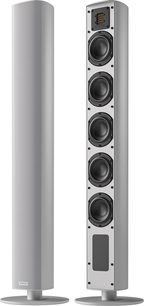 Cassa wireless connessa Piega Ace 50 Wireless (TX + RT), vista frontale e laterale, 5 altoparlanti, base circolare