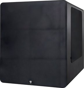 Tonewinner SW-D8000 subwoofer i sort, stort kubeformat, set i trekvartprofil med stof-front og diskret logo