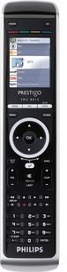 Philips SRU8015 universal fjernbetjening set forfra i sort, LCD-skærm, numerisk tastatur, navigationsknapper