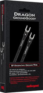 Dragon GroundGoody phono-kabel 1,5m med sorte flettede ledere, sølvbelagte metalstik i gaffelform, set forfra