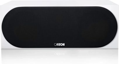 Canton GLE 50 Center S2 centerhøjttaler i hvid, rektangulær front med stor sort akustisk frontgrill og logo foran