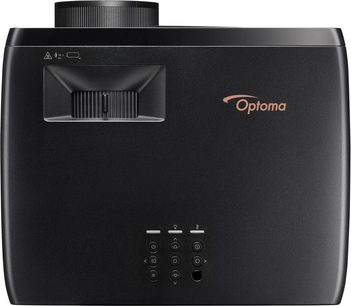 Černý dataprojektor Optoma Photon Beam PK52 – pohled shora s velkým ovládacím kolečkem a řídicími tlačítky