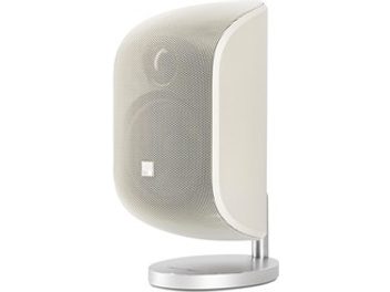 Altavoz compacto Bowers & Wilkins M-1 MK2 blanco, vista de tres cuartos frontal, forma redondeada, color blanco