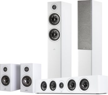 Sada sloupových a regálových reproduktorů Polk Audio R600 bílá, 7 reproduktorů, 2 velikosti, černé měniče, bílé skříně