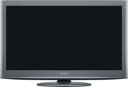 Panasonic TX-P50V20E 50 Zoll Flachbildfernseher ausgeschaltet, metallgrauer Rahmen, Frontansicht