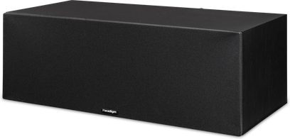 Paradigm Premier 520LCR v2 centerhøjttaler i sort, set forfra i let perspektiv med integreret frontgitter