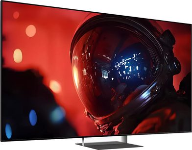 Televisor Sony BRAVIA 9 II K65XR9 vista frontal, pantalla delgada que muestra un astronauta sobre fondo rojo con soporte central