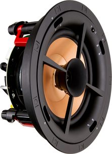 Klipsch PRO-180-RPC Decken-Einbaulautsprecher schwarz, kupferfarbener Lautsprecher und sichtbare seitliche Befestigungen