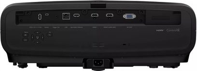 Projektor Epson EH-LS9000B czarny, widok tylny, plastik, porty HDMI USB LAN VGA RS-232, przyciski, gniazdo zasilania