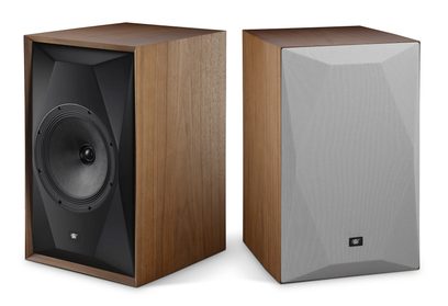 Paire d’enceintes bibliothèque Mofi SourcePoint 10 Master Edition noyer, une sans grille et une avec grille grise