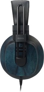 Fostex T60RP Mk2 Ai hi-fi-hovedtelefoner, lukket ørekop i blå træ og sort læderhovedbøjle set fra siden