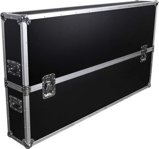 Sort flightcase til skærm Power Acoustics Flight Ecran 75/85 SR, med sølvfarvede forstærkninger og indbyggede håndtag