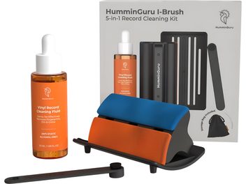 HumminGuru I-BRUSH 5 az 1-ben vinyl tisztítókészlet narancssárga flakonnal, kék és narancssárga kefékkel és fekete tokkal