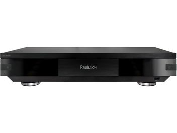 Player multimedia R_volution DIY-X700 negru, față din aluminiu periat, vedere din față cu port USB pe față