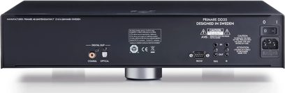 CD-програвач Primare DD35 сріблястий, вигляд спереду, чорна передня панель з кнопками та дисплеєм, розроблений у Швеції