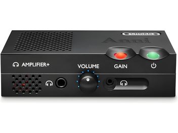 Stereo hi-fi forstærker Chord Electronics ANNI sort, frontvisning, volumen- og gain-knapper, 2 røde og grønne LED'er, sort gitter