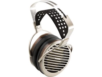 Відкриті Hi-Fi навушники Hifiman Susvara, вигляд зліва. Чорні перфоровані чашки, срібляста дужка та амбушури