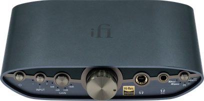 Aukštos kokybės ausinių stiprintuvas iFi Audio ZEN CAN 3, vaizdas iš priekio, centrinis mygtukas, 4 mygtukai kairėje, 4 lizdai dešinėje