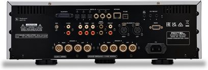Rotel RA-6000 sort hi-fi stereoforstærker, frontpanel, frontvisning, tilslutninger og kontroller, sort finish