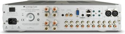 Stereo-Hi-Fi-Verstärker Cambridge Audio Azur 840A V2, Frontansicht, silberne Frontblende mit Tasten, Anschlüssen und digitaler Anzeige