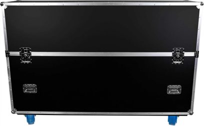 Power Acoustics Flight çift ekran 75/85 taşıma kasası, siyah, gümüş renkli kenarlar, gömme tutamaklar ve mavi tekerlekler