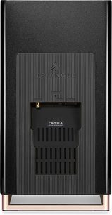 Triangle Capella 2-højttaler i sort sidéral set bagfra med rillet panel og champagnefarvet sokkel