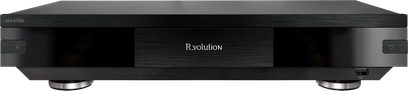 R_volution DIY-X700 black media player, brushed aluminum front panel, front view with front USB port