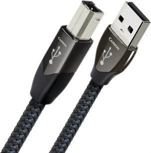 Kable USB A do B Audioquest Carbon o długości 1,5 m, metalowe złącza, czarny oplot