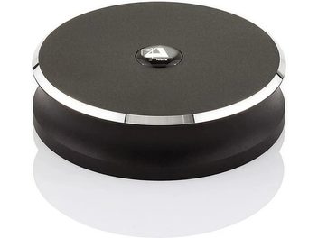Piastra di pressione ClearAudio Concept in due parti, base nera e parte superiore argentata, vista frontale