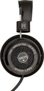 Åbent Grado SR125x hovedsæt, sorte runde transducere i metaltrådsgitterhusede ørekopper, sort læderhovedspænde, 3,5 mm jackstik