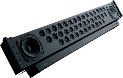 Soundbar Yamaha YSP-1100 nera, vista frontale, con altoparlanti visibili e display digitale