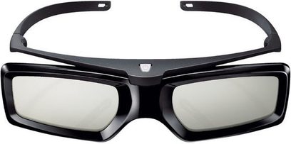 Sony TDG-BT500A 3D-briller i sort, set forfra, med rektangulære grå glas, brede bøjler, afrundet bro og futuristisk design