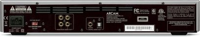 Arcam FMJ-CD17 sort CD-afspiller, bagside, lyd- og strømstik, kontakt, mærkeplade