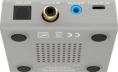 Trådløs sender Advance Paris HDT800 grå med optisk, koaksial, analog og DC-strømforsyningstilslutning
