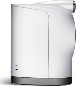 Draadloze verbonden luidspreker Bowers & Wilkins Formation Duo wit, vooraanzicht, afgeronde cilindrische vorm, matte witte afwerking