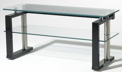 Gisan PLS11NE audio-video møbel, rektangulært sofabord i glas og sort metal, rent og moderne design