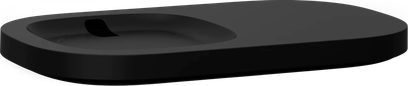 Soporte de altavoz Sonos Shelf negro, vista superior, forma ovalada alargada, superficie negra mate con dos cavidades circulares