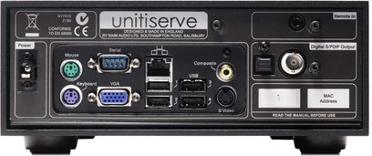 Naim Audio UnitiServe netværksaudioafspiller, bagside, audio/video-tilslutninger, USB, netværk, strømforsyning, S/PDIF-udgang