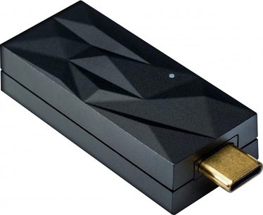 iFi Audio iSilencer Max strømforsyning, perspektivvisning, sort rektangulært kabinet, gylden USB-stik