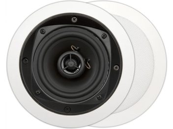 Tavana gömme, siyah hoparlörlü ve delikli metal ızgaralı, beyaz yuvarlak ArtSound MDC401 tavan hoparlörü