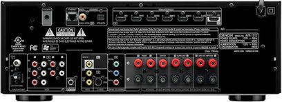 Denon AVR-1912 hjemmebiograf-forstærker, bagside, analog og digital audio/video-tilslutning, højttalerstik, Ethernet