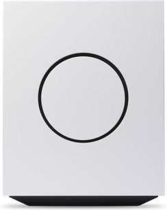 Cambridge Audio L/R X witte luidspreker, strak voorpaneel met grote centrale zwarte cirkel