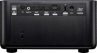 Projektor Optoma Photon Life PK32 černý plast, zadní strana se 2 HDMI, USB‑C, USB‑A, jack výstup 3,5 mm a DC vstup