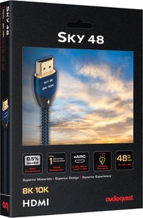 Audioquest Sky 48 HDMI-kabelæske, kabel med sort og blå flettet tekstilflet, HDMI-stik i forgyldt metal