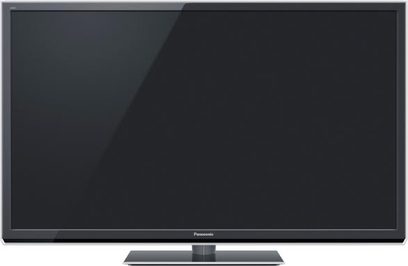 Panasonic TX-P55ST50 sort fladskærms-TV, set forfra med slukket skærm på ensfarvet sort baggrund