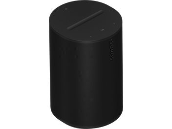 Altoparlante cilindrico nero opaco Sonos Era 100, griglia a nido d'ape, pulsanti sulla parte superiore, design minimalista