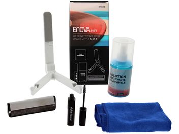 Kit de limpeza para discos de vinil 5 em 1, incluindo uma escova antiestática, uma garrafa de 200ml de solução de limpeza, um pano e um suporte
