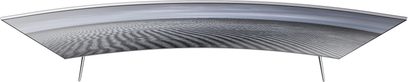 Samsung UE43KS7500 buet TV set forfra, slukket skærm, sølvfarvet smal ramme, centralt metalben